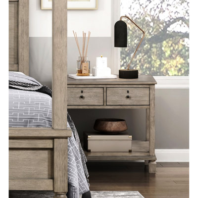 Transitional Gray Oak Finish 2 - Drawer Nightstand, Bedside Table For Bedroom, Open Bottom Shelf, Veneer, 32" X 18" 29"H, Simple Setup Bedroom Table, Effortless Installation To Commence Use