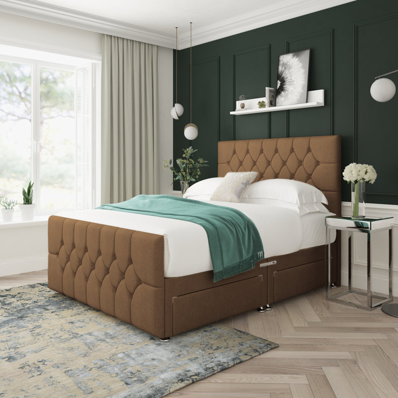 Divan Bed Base, Mink, Double (4'6), Right Side Drawers