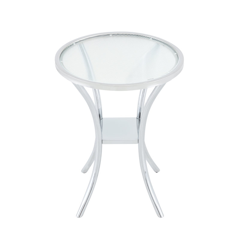 Table de bar en acier inoxydable avec plateau en verre trempé et base plaquée en chrome