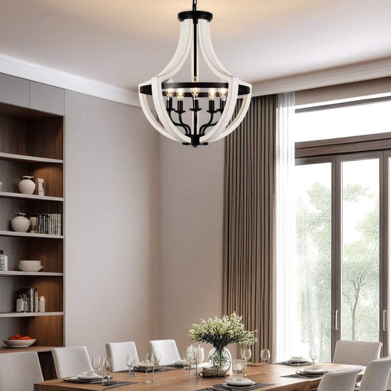 Lustre en bois massif 5 lumières pour décor de maison de campagne et moderne