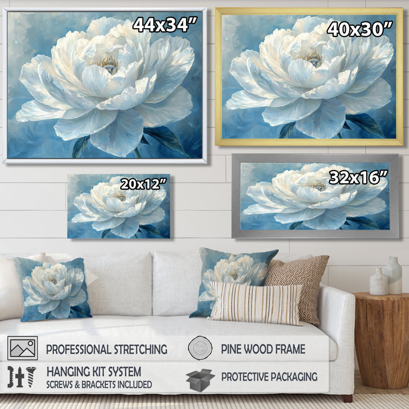 Art mural pivoines bleues et tranquillité - Coquelicots, H 30 po x l 40 po, Cadre simple blanc