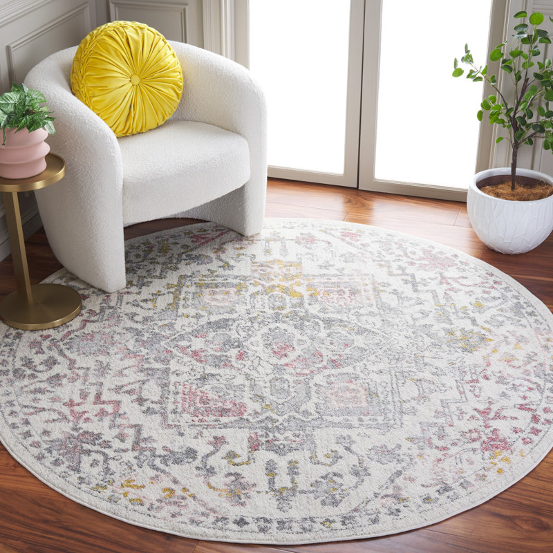 Tapis oriental en jute / sisal / polypropylène tissé à la machine Lowrey, Rond 6 pi 7 po