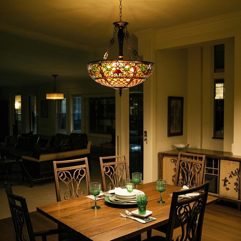 Lustre en vitrail de style Tiffany - 2 options de suspension / longueur réglable / douille E26 / commande d'interrupteur mural