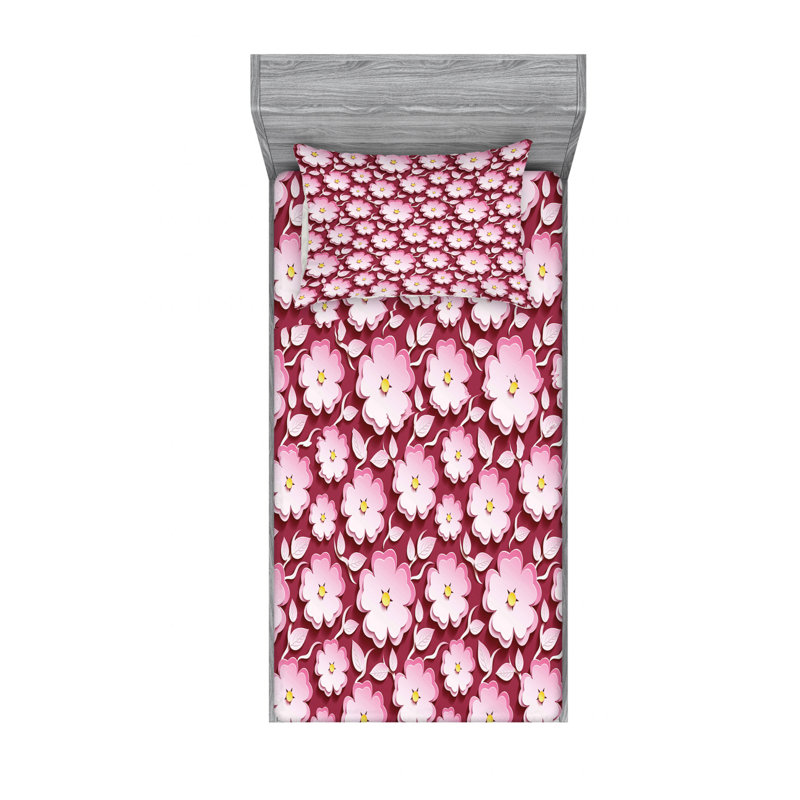 Microfiber Floral Sheet Set, Twin XL Sheet Set with Fitted Sheet