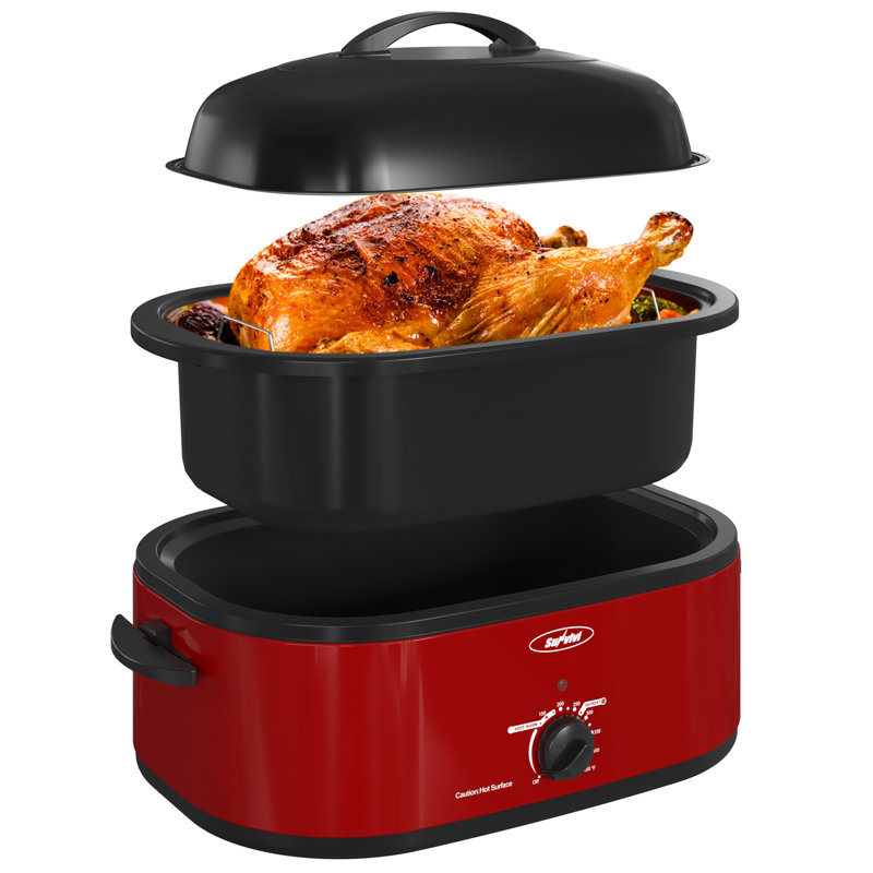 Sunvivi Electric Roaster Oven with Removable Pan, Red, 20 quarts