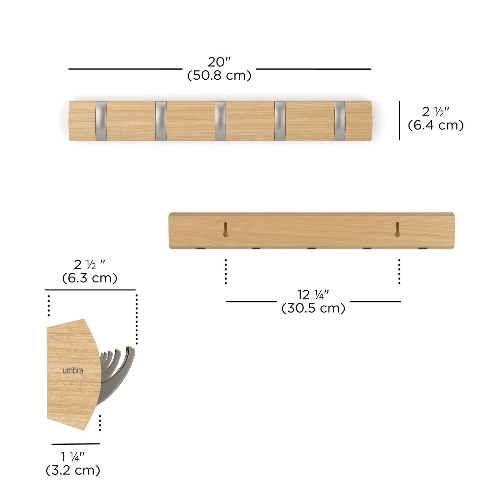 Ainikki 5-Hook Coat Rack, White/Nickel