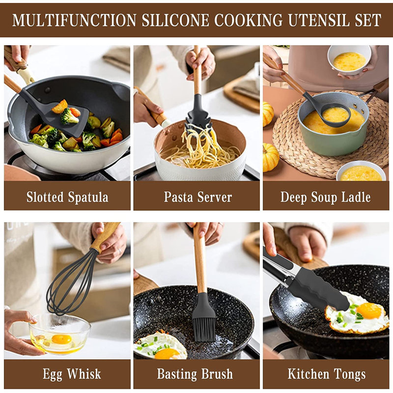 Ensemble d'ustensiles en silicone Wuyi, Gris anthracite