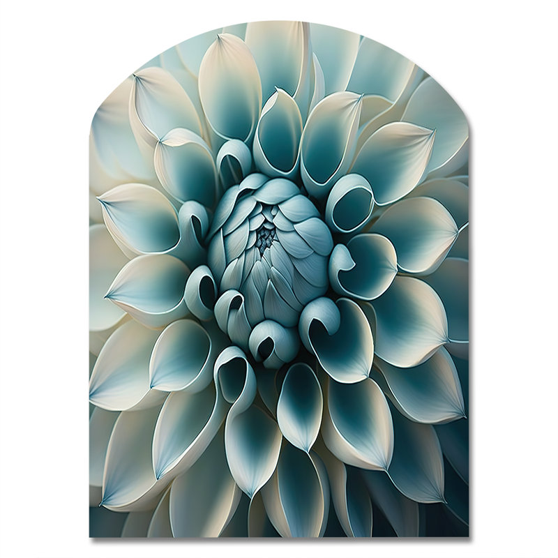 «Blue, White Dahlia Flowers I», art mural en métal Dahlia asymétrique, sculpture murale en métal Freeform
