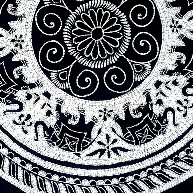 Nerseh Elephant Batik Cotton Tablecloth, Black/White