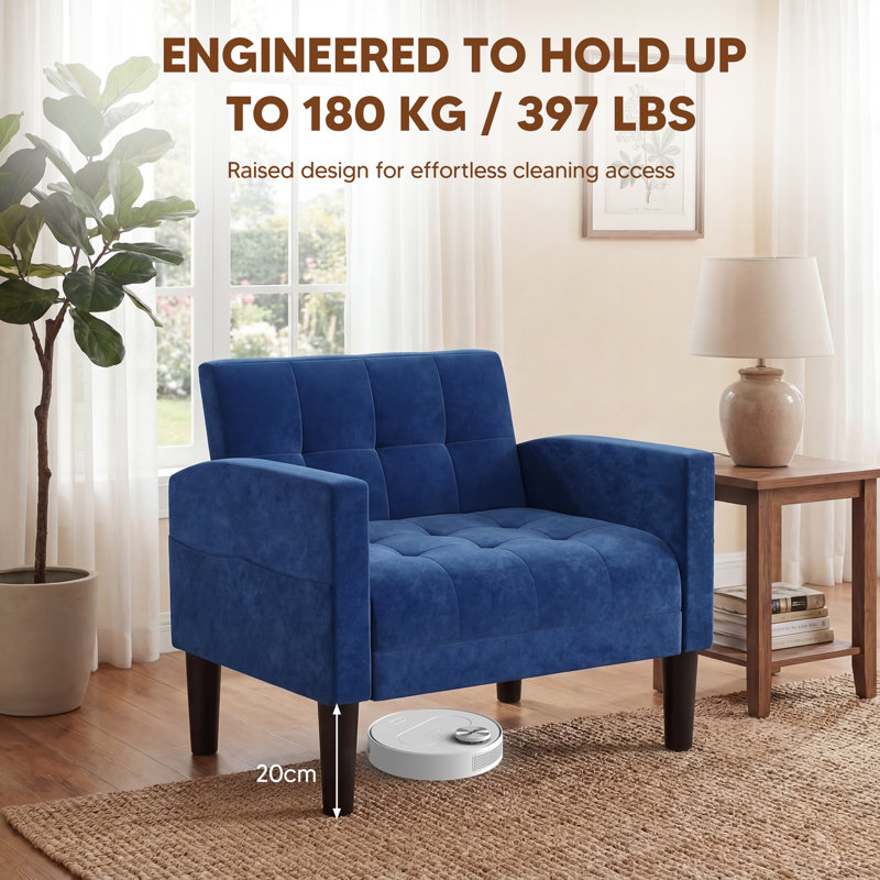 Upholstered Armchair, Velvet Blue