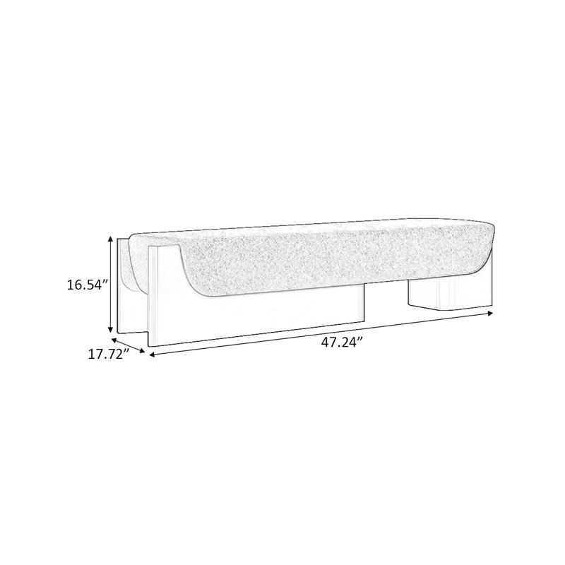 Banc rembourré blanc, H 16,54 po x l 47,24 po x P 17,72 po, Blanc