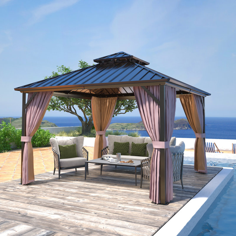 Outdoor Aluminum Frame Hardtop Patio Gazebo, 12 ft x 12 ft