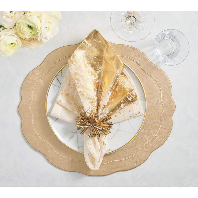 Metafoil Linen Napkin, White/Gold
