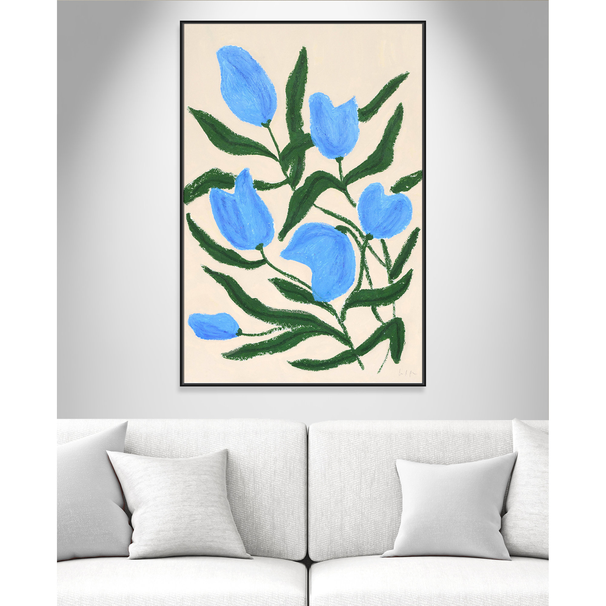Blue Tulips Print by Camilla Bergqvist, Black, 61.5" H x 41.5" W