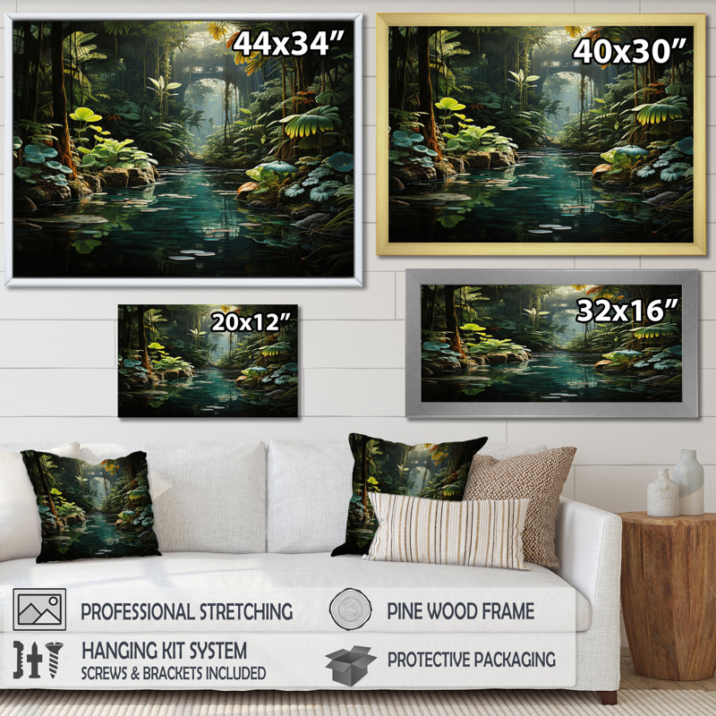 Caraibe Jungle Adventure - reproduction sur toile, H 34 po x l 44 po x P 1,5 po, Cadre flottant brun