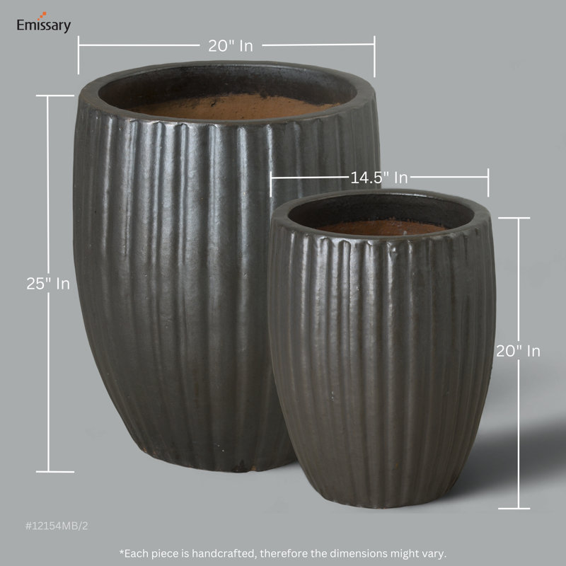 Hensler Handmade Ceramic Planter, Matte Black, 20" H x 16" W x 16" D