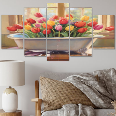 Rosie " Bathtub With Blossoming Red And Yellow Tulips III " 5 - Pieces