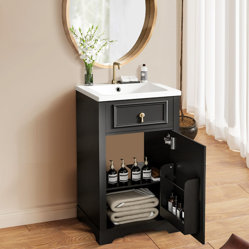 Meuble-lavabo moderne 20 "avec lavabo en céramique, Noir, noir, noir, noir