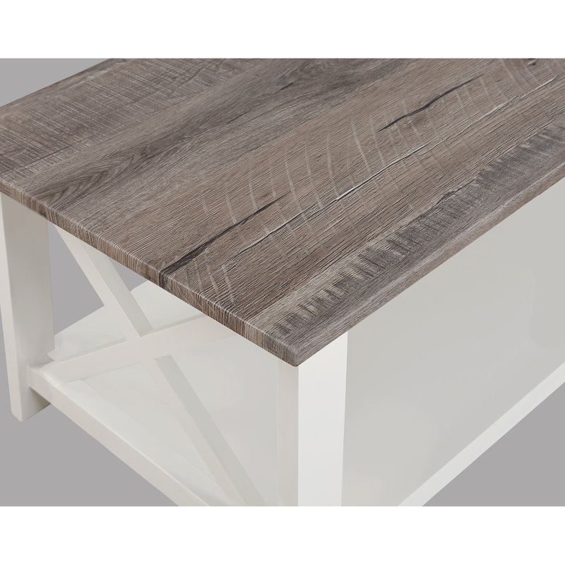Table basse rectangulaire blanche et brun 3 et tables de bout carrées 3 - Mobilier de salon moderne