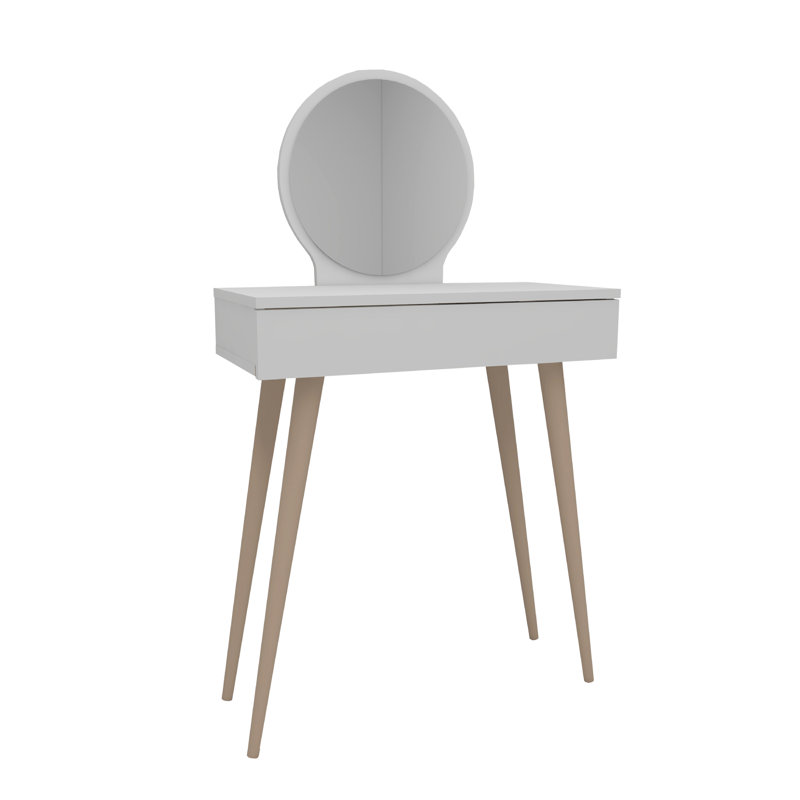 Kristina 72cm Dressing Table with Round Mirror and Drawer, White