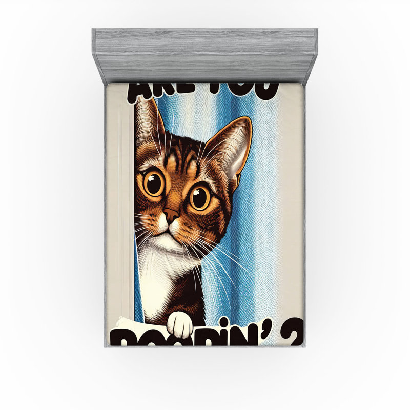 Drap-housse pour chat Ambesonne_ Are You Poopin 'Curious Kitty_ Chocolat bleu à la noix de coco, Drap-housse grand