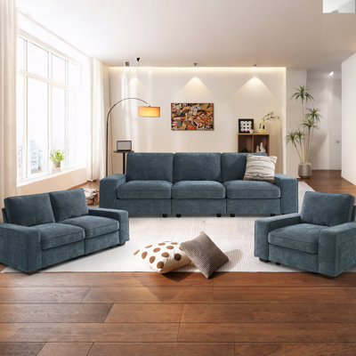 3-Piece Modern Modular  Sectional Sofa Set of 5/6 Seater Oversized Chenille Couch with Storage Space and USB Port for Living Room and Apartment