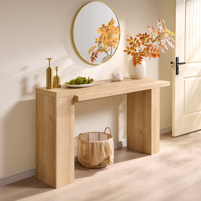 Table d'entrée de 63 pouces de long, console en bois, canapé moderne derrière le canapé pour le salon, Natural Oak