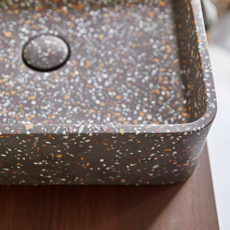 Thais Square Black Terrazzo Bathroom Sink, Confetti