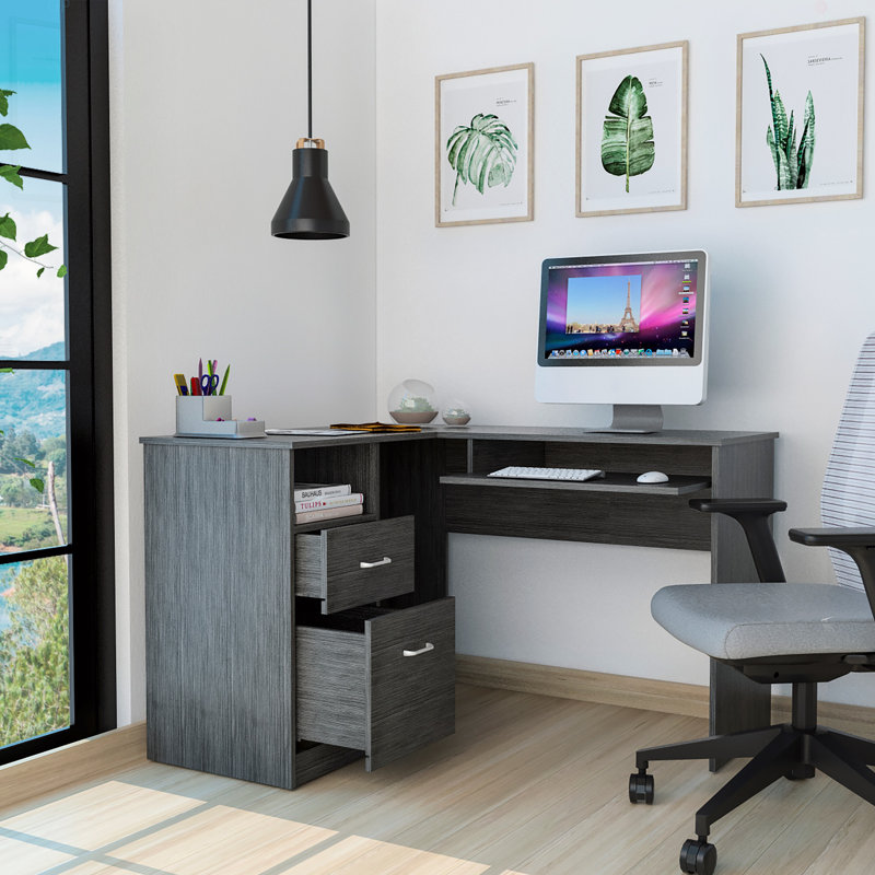 2-Drawer 1-Shelf L-Shaped Computer Desk