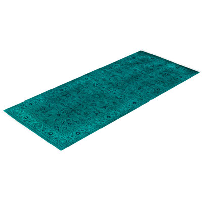 Overdyed Hand-Knotted Wool Modern-Contemporary Green Runner 2' 7" x 6' 2"