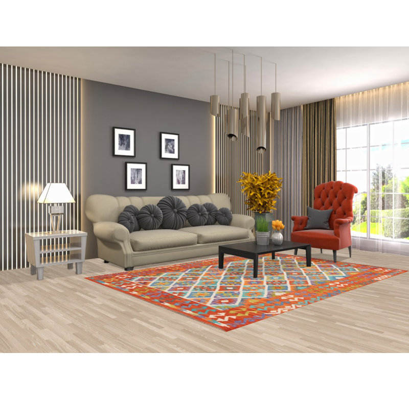 Tapis oriental réversible en laine Kilim 6 x 8