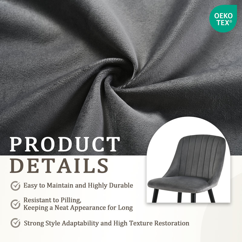 48.5cm H Upholstered Upholstered Back Side Chair, Dark Grey Velvet/Black