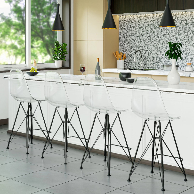 Tabouret de bar Bagimont ergonomique avec dossier incurvé, siège en acrylique résistant aux égratignures et structure en acier