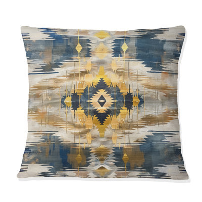 Coussin décoratif géométrique rétro bleu et or