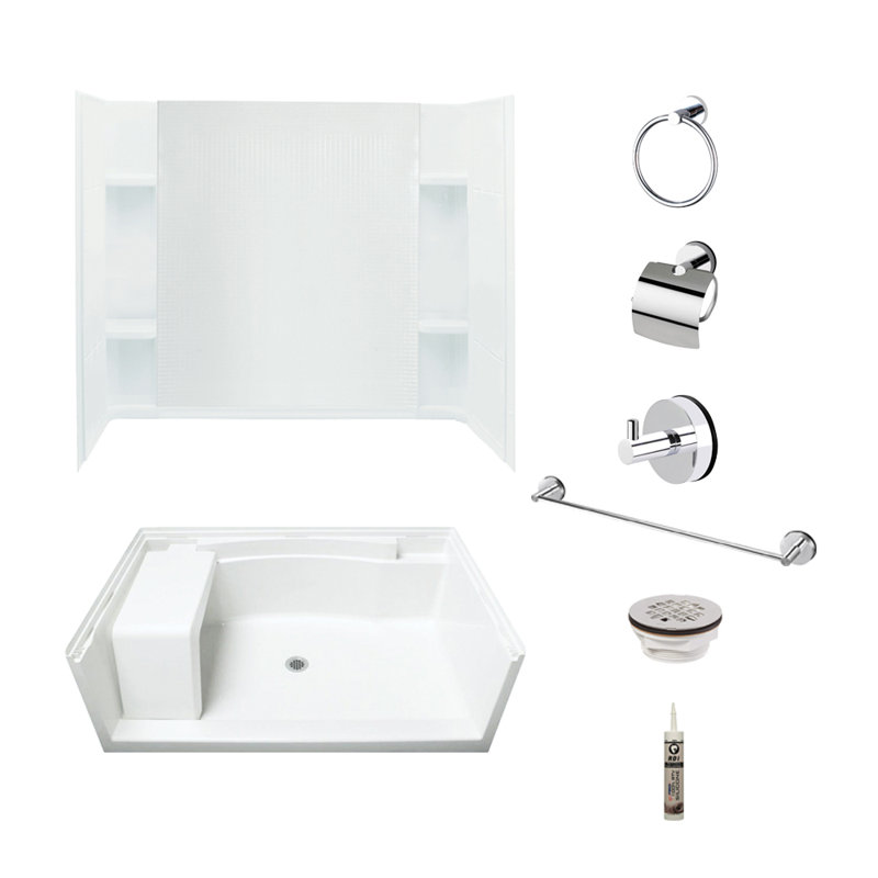 60" W x 74.25" H Frameless Rectangle Sliding Tub & Shower Kit with Towel Bar and Base Included, Silver