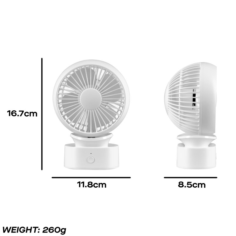 Daewoo 4 Portable Rechargeable Desk Fan Tiltable 3 Speed White