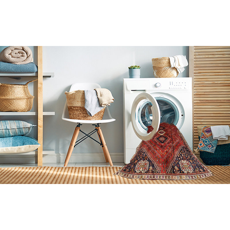 Tapis oriental multicolore tissé à la machine Oriental, Rond 8 pi