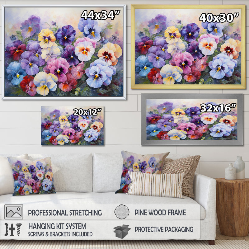 " Purple Pansies Effloresrence III ", Silver Single Picture Framed, 34" H x 44" W x 1.5" D