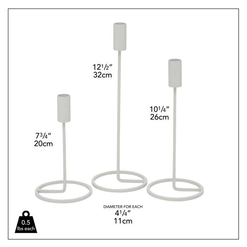 Ensemble de chandelles en métal 3 pièces, Blanc