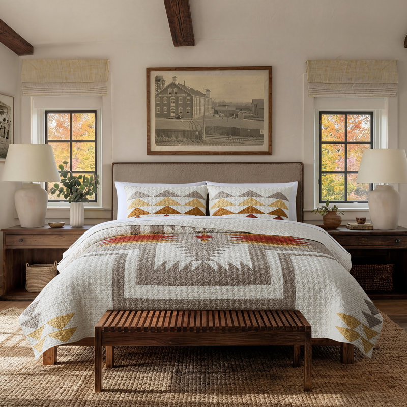 HARDING F/Q QUILT SET IVORY, Queen Quilt + 2 Standard Shams