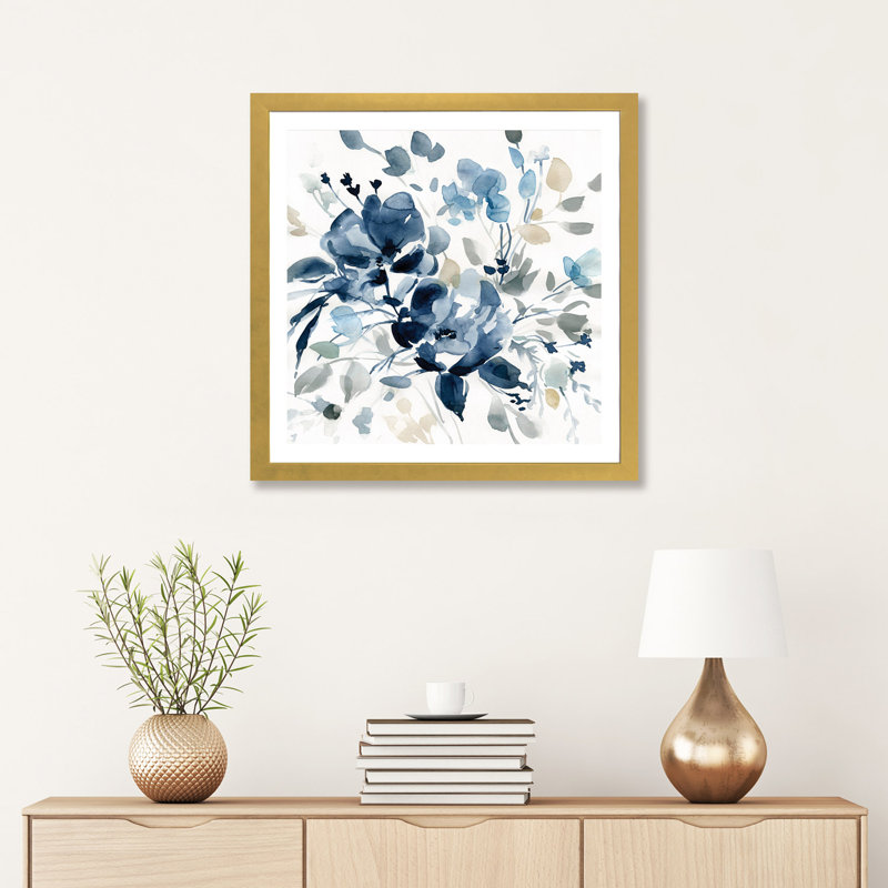 «Indigo Garden II» par Carol Robinson, reproduction d'art, Papier encadré doré, H 24 po x l 24 po x P 1 po