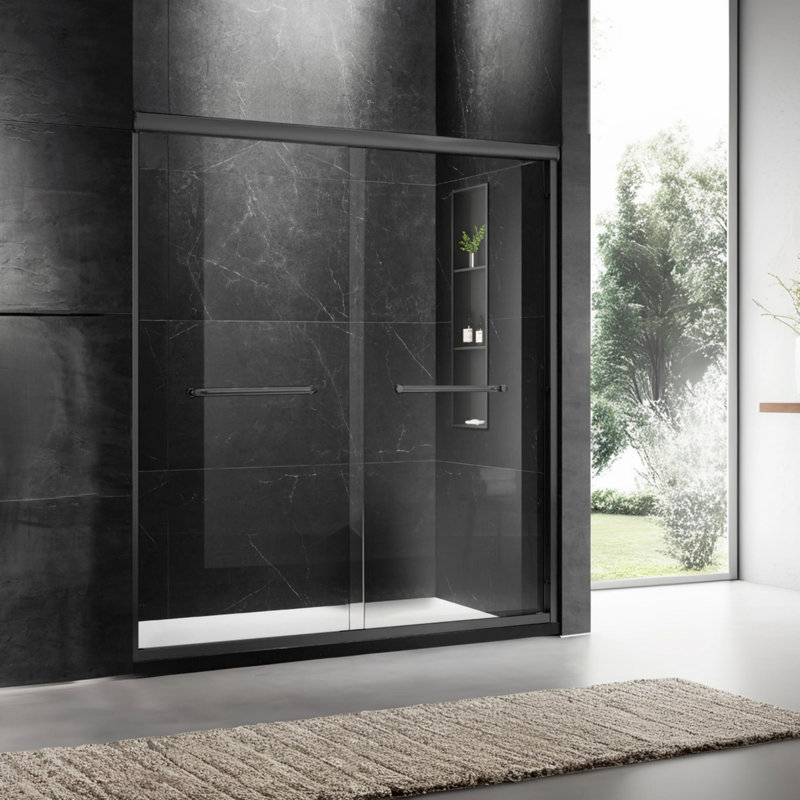 Frameless Shower Door, Tempered Glass Shower Door For Bathroom, Matt Black