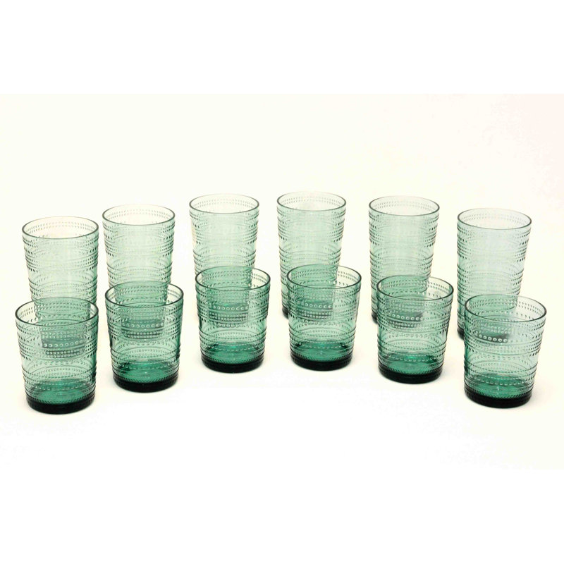 Adalet Beaded Collection 12 Pieces Acrylic Drinking Glass Set - Includes 2 sizes, Green