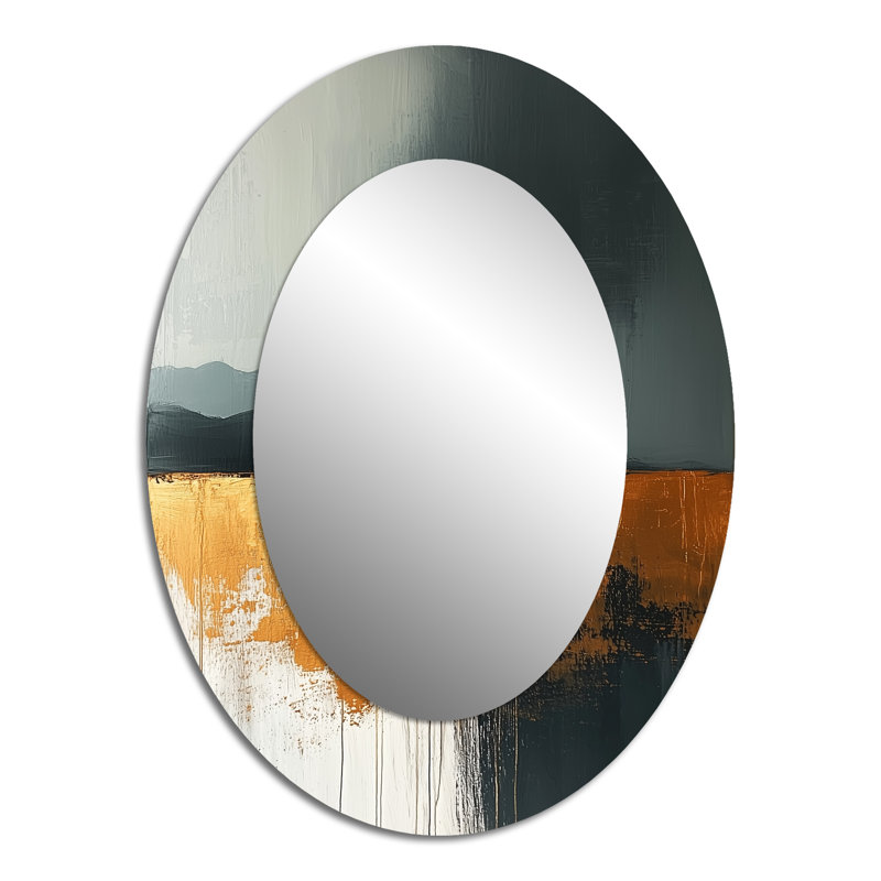 Black And Gold Converge Sunrise II - Gold Modern Oval Wall Mirror, 40" x 30"