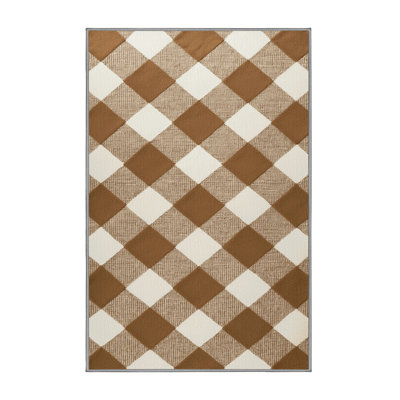 Machine Washable Checkered Brown Area Rug