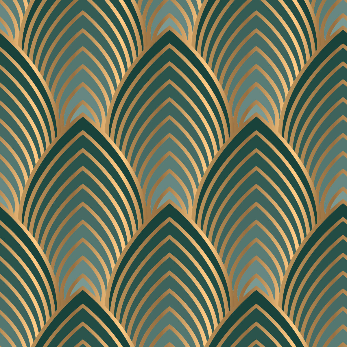 Green Art Deco Geometric Peel and Stick Wallpaper Sample - 19′′x19′′, PVC-Free