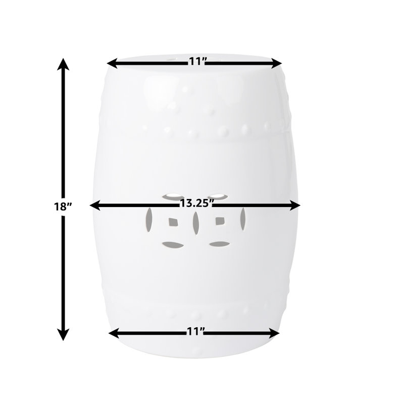 Optic White Ceramic Garden Stool with Double Medallion Design