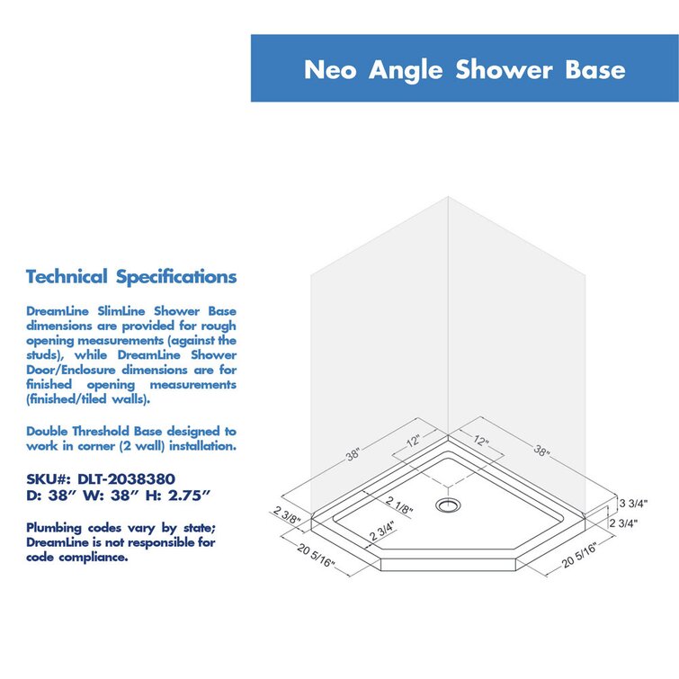 CKB 38'' W 38'' D Neo-Angle Double Shower Base