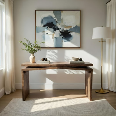 Keri Console Table, 60 Inch Solid Mango Wood Slab Top, Handcrafted Rustic Natural Brown, Organic Design