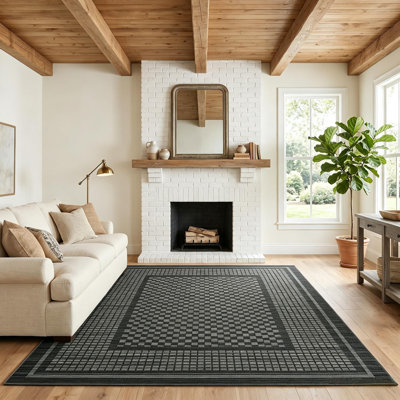 Tapis lavable à motif écossais pour salon et salle à manger